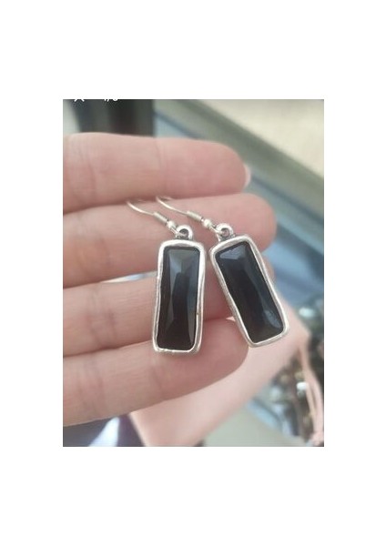 Antik Gümüş Kaplama Kristal Siyah Taşlı El Yapımı Vintage Küpe fırsatları