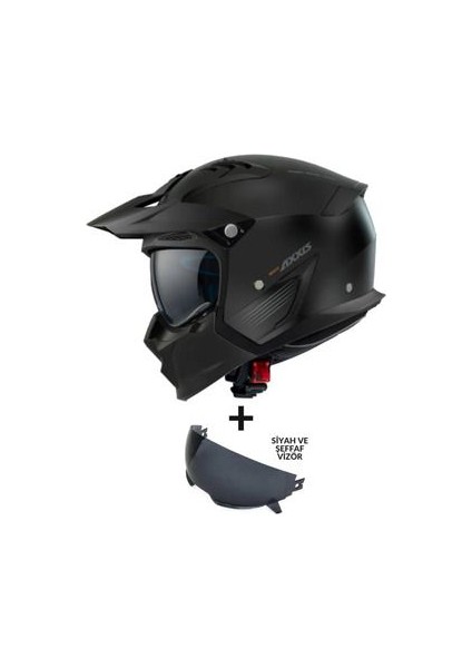 Kask Axxis Hunter Sv Solıd A1 Matt Black Çift Vizörlü Çene Çıkabilen Model