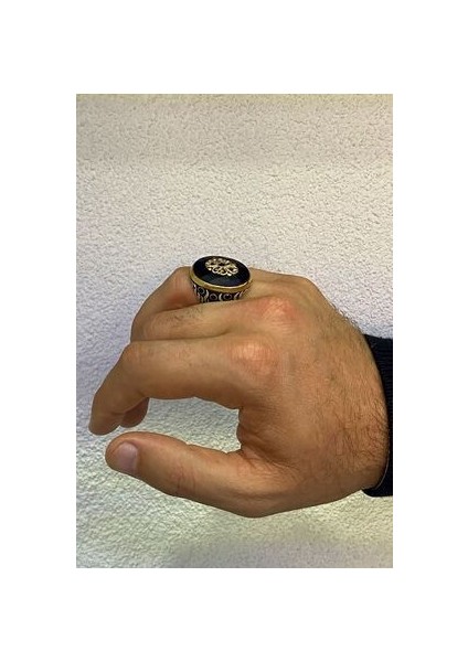 Kalp Işlemeli Safir Taşlı Gümüş Erkek Yüzük
