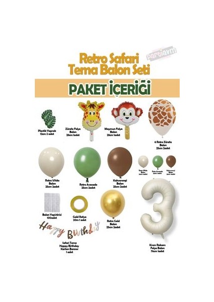 Retro Safari Tema Kahve Tonları Balon Seti Orman Hayvanları Zürafa Maymun Krem Rakam Folyo Balon fiyatları