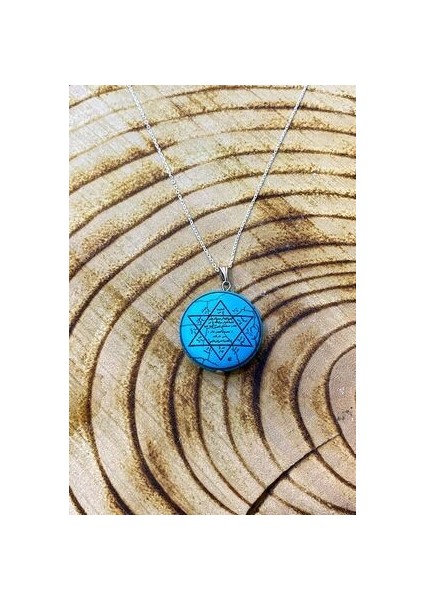 Hz Süleyman Mührü Işlemeli Turkuaz Taşlı Gümüş Gümüş Kolye fiyatları