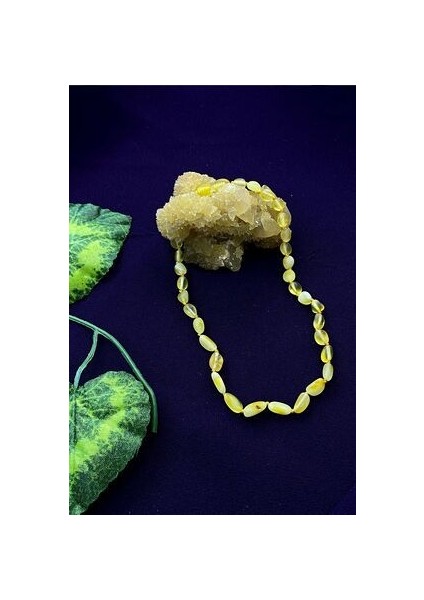 Orijinal Sarı Damla Kehribar Çocuk Bebek Kolyesi