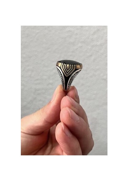 Desen Işlemeli Siyah Zirkon Taşlı 925 Ayar Gümüş Erkek Yüzük fiyatları