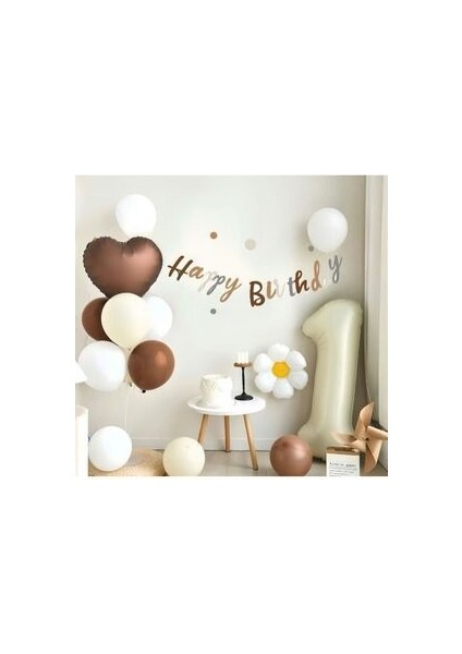 1 Yaş Doğum Günü Balon Seti Deniz Kumu Balon Rakam Balon Kalp Folyo Balon Çikolata Kahve Balon