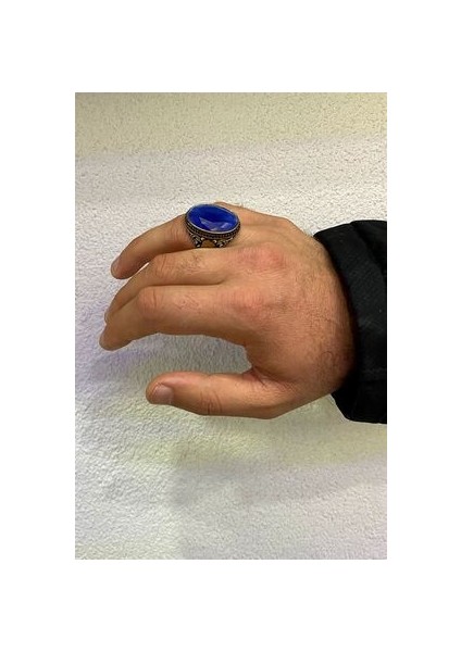 Oval Model Safir Taşlı Gümüş Erkek Yüzük