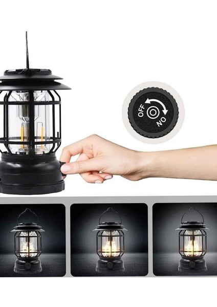 Çok Fonksiyonlu Tsarım Mükemmel Işık ve Ses Deneyimi Bluetooth Hoparlör Özellikli Dimerli LED Kamp Lambası Pilli ve USB Şarjlı