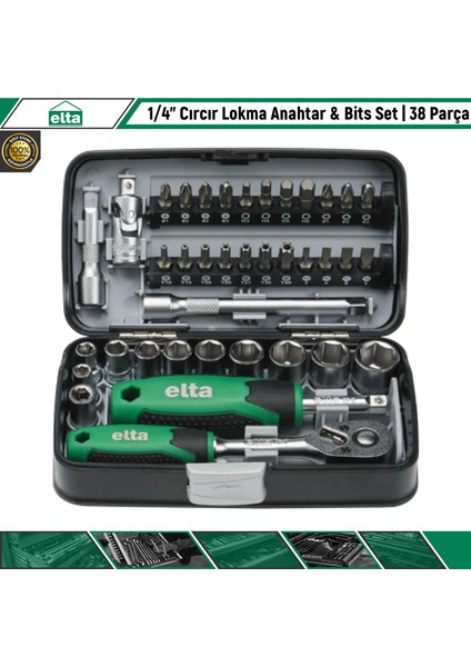 1/4" Cırcır Lokma Anahtar & Bits Set | 38 Parça