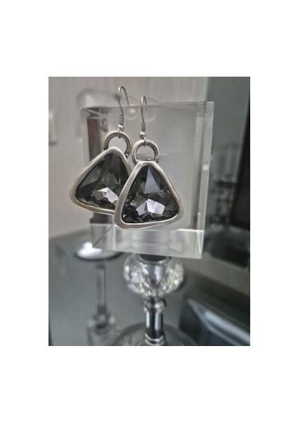 Antik Gümüş Küpe Kristal Taşlı El Yapımı Üçgen fiyatları