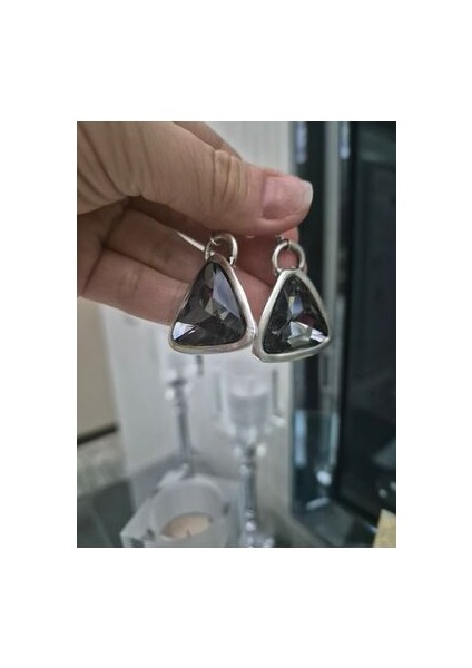 Antik Gümüş Küpe Kristal Taşlı El Yapımı Üçgen modelleri