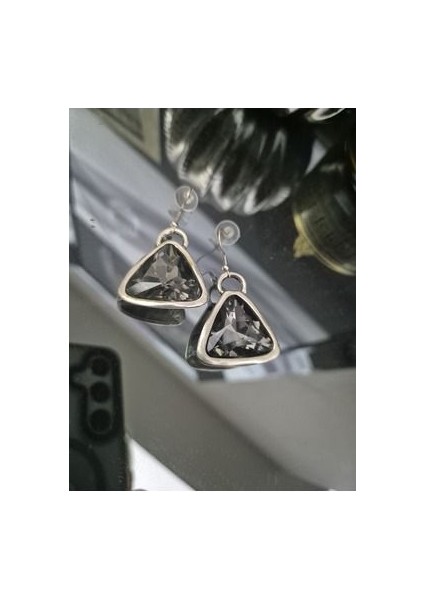 Antik Gümüş Küpe Kristal Taşlı El Yapımı Üçgen fırsatları