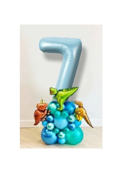 7 Yaş Rakam Balonlu Dinozor Temalı Balon Karşılama Seti