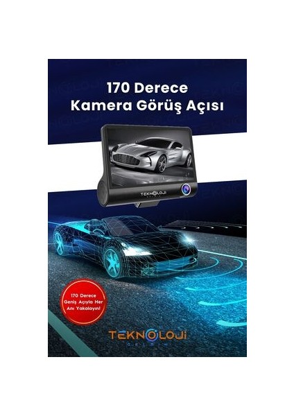Araç Içi Kamera 4'' Ekran 3 Kameralı 170° Geniş Açı 1080P G-Sensör Gece Görüşlü 32GB Sd Kart modelleri