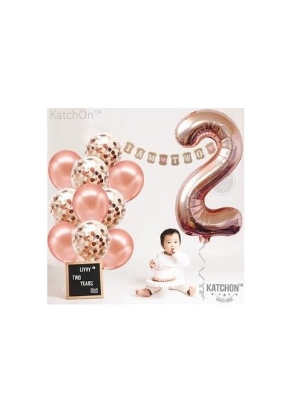 Büyük Rakam Balon Rose Gold 2 Yaş + Konfeti Pullu Şeffaf Balon Metalik Rose Gold Balon indirimleri