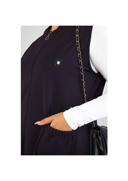 Kadin Buyuk Beden Yelek Ottoman Çelik Örme Viskon Yelek Lacivert modelleri