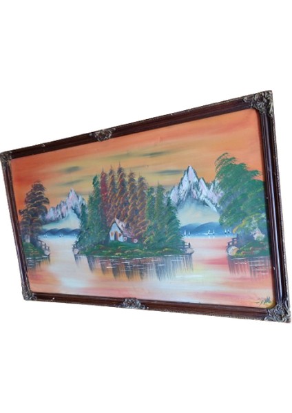1970’LERDEN Dağ ve Göl Evi Manzaralı Imzalı Yağlı Boya Tablo