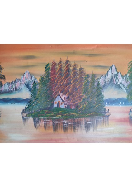 1970’LERDEN Dağ ve Göl Evi Manzaralı Imzalı Yağlı Boya Tablo fırsatları