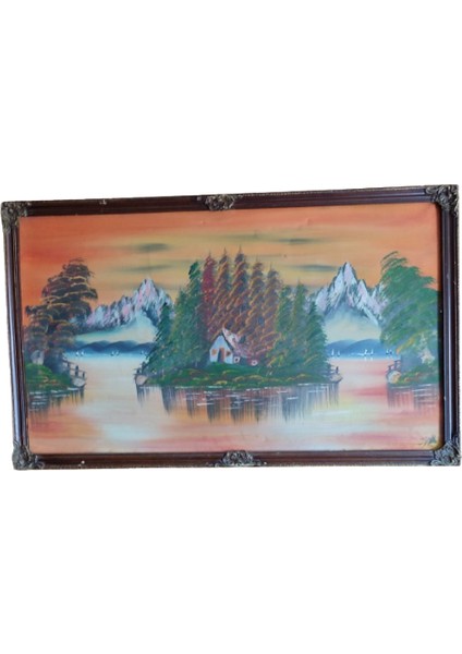 1970’LERDEN Dağ ve Göl Evi Manzaralı Imzalı Yağlı Boya Tablo indirimleri