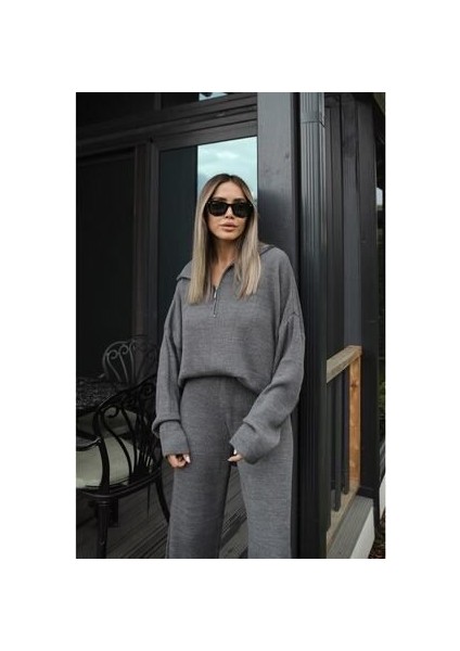 Genel Markalar Örgü Detaylı Oversize Kazak Pantolon Triko Alt-Üst Takım fırsatları