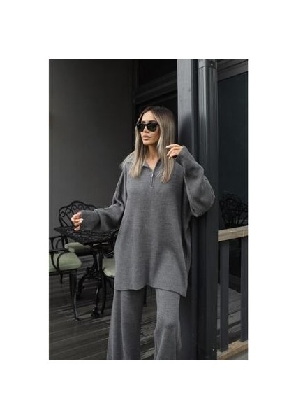 Genel Markalar Örgü Detaylı Oversize Kazak Pantolon Triko Alt-Üst Takım indirimleri