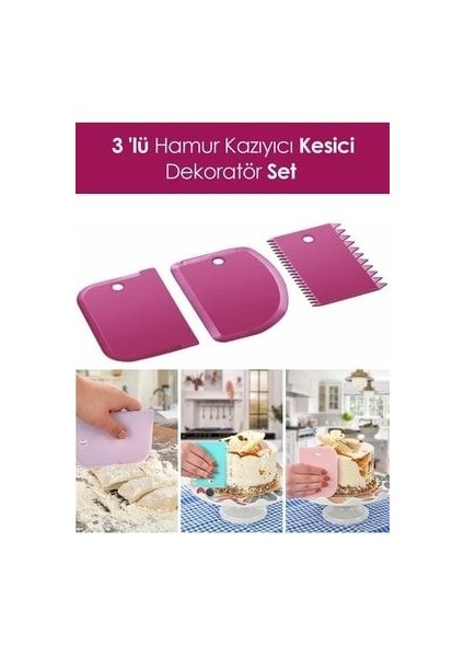 Pratik 3 'lü Hamur Kazıyıcı Kesici Dekoratör Set Hamur Şekillendirici Kesici Kazıyıcı