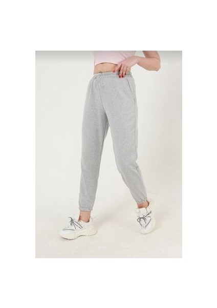 Düz Basic Eşofman Altı Jogger - Gri Lastik Paça Yüksel Bel fiyatları
