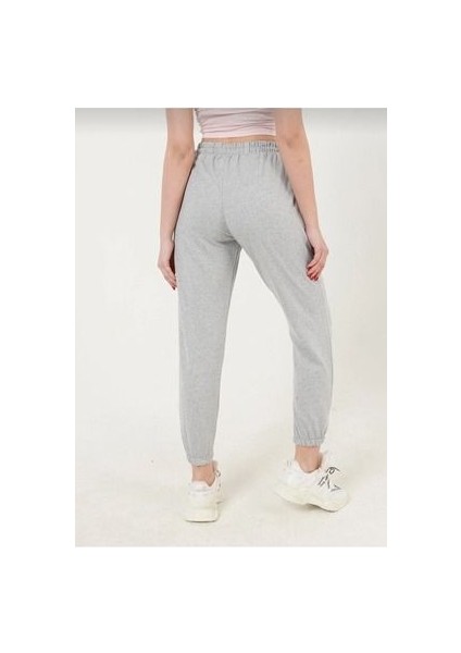 Düz Basic Eşofman Altı Jogger - Gri Lastik Paça Yüksel Bel modelleri