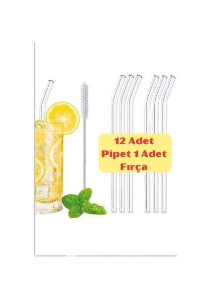 Cam Pipet 12 Adet + 1 Adet Temizleme Fırçası Isıya Dayanıklı Eğimli Pipet