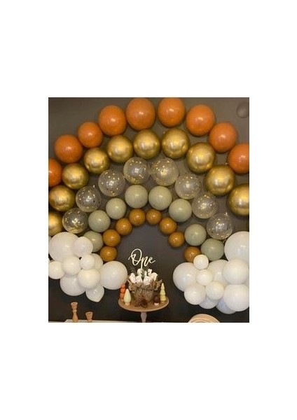 Krom Gold Balon Bandı Yanıkturuncu Balon Pullu Balon Seti