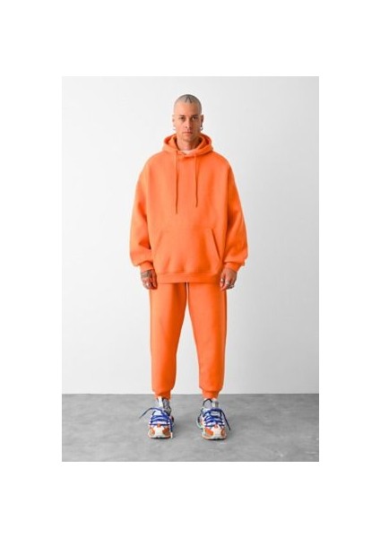 Erkek 3 Ip Turuncu Eşofman Takımı Oversize Jogger