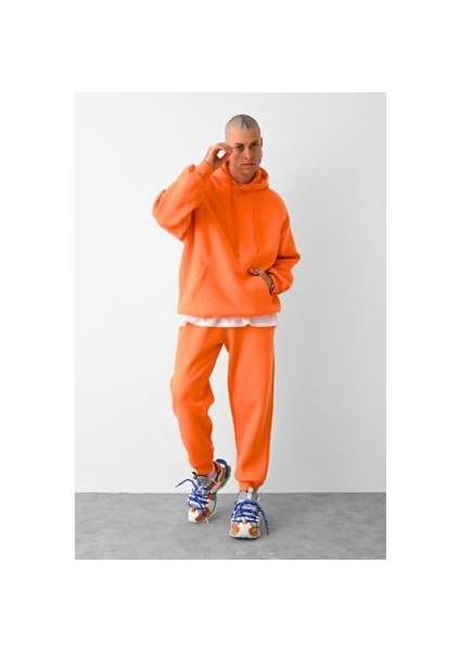 Erkek 3 Ip Turuncu Eşofman Takımı Oversize Jogger