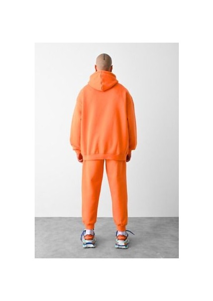 Erkek 3 Ip Turuncu Eşofman Takımı Oversize Jogger