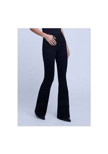 Siyah Ispanyol Paça Flare Kadın Jeans Pantolon