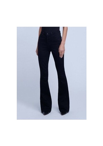Siyah Ispanyol Paça Flare Kadın Jeans Pantolon