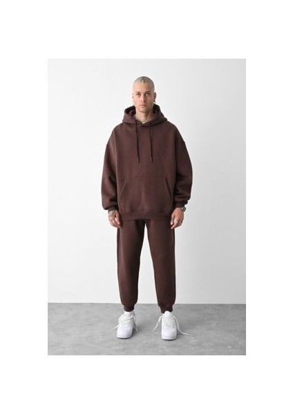 CMZ Collection Erkek 3 Ip Kahverengi Eşofman Takımı Oversize Jogger