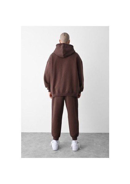 CMZ Collection Erkek 3 Ip Kahverengi Eşofman Takımı Oversize Jogger