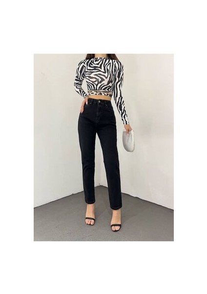 Yüksek Bel Normal Paça Mom Fit Siyah Kadın Denim Pantolon 2024 fırsatları