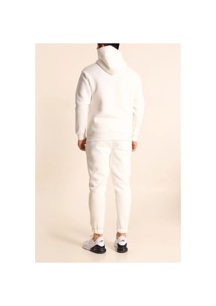 Erkek Beyaz Eşofman Takımı Oversize Kalıp Comfort Kapüşonlu Sweatshirt Sweatpants fırsatları