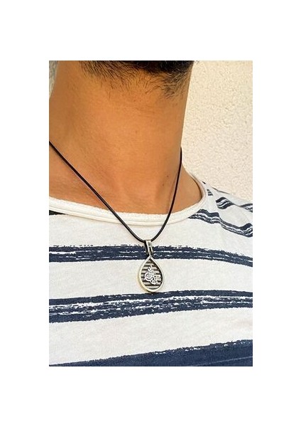 Damla Model Osmanlı Tuğra Işlemeli Gümüş Erkek Kolye