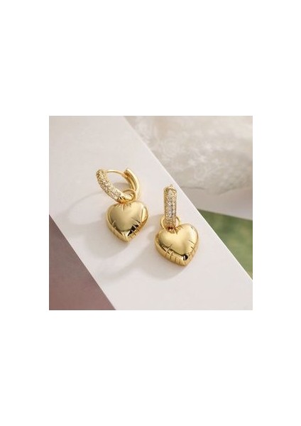 Çelik Gold Taşlı Bubble Gum Balon Kalp Küpe