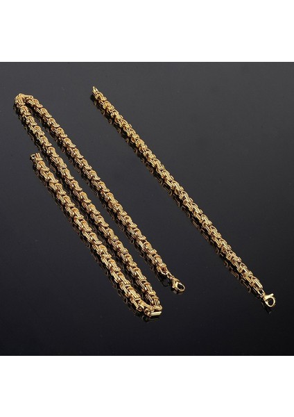 Erkek Çelik Kolye Bileklik Set Sarı Zincir Takı Aksesuar K24 T5 fiyatları