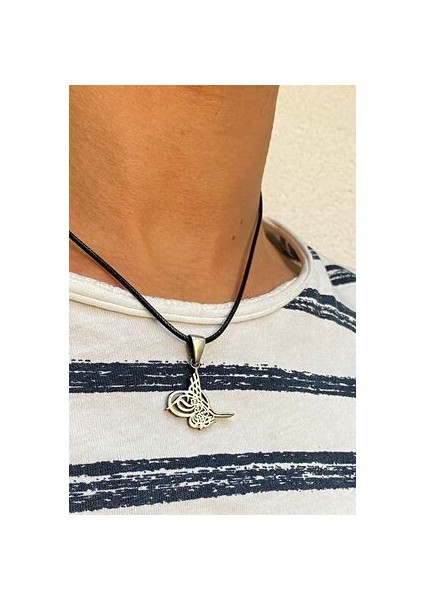 Küçük Boy Osmanlı Tuğra Model Gümüş Erkek Kolye