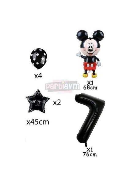 Siyah Rakam Balonlu Mickey Mouse Siyah Balon Seti Mini Fare Temalı fiyatları