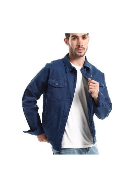 Erkek Düğmeli Çift Cepli Gabardin Lacivert Ceket
