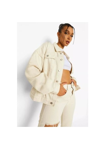 Kadın Ekru Çift Cepli Gabardin Ceket