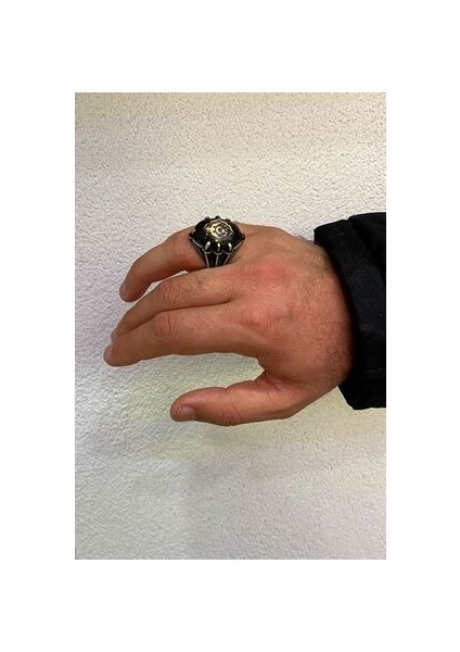 Göktürkçe Model Mineli Model Gümüş Erkek Yüzük