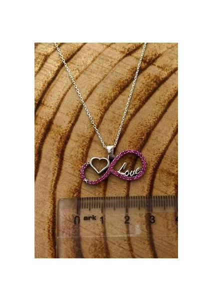 Sonsuzluk Model Love Yazılı Yakut Taşlı Gümüş Kolye modelleri