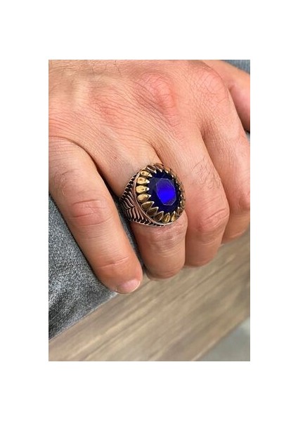 Pençe Model Safir Taşlı Gümüş Erkek Yüzük