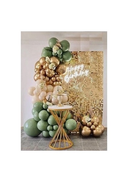 Krom Balon Retro Deniz Kumu Okaliptus Renk Balon Seti