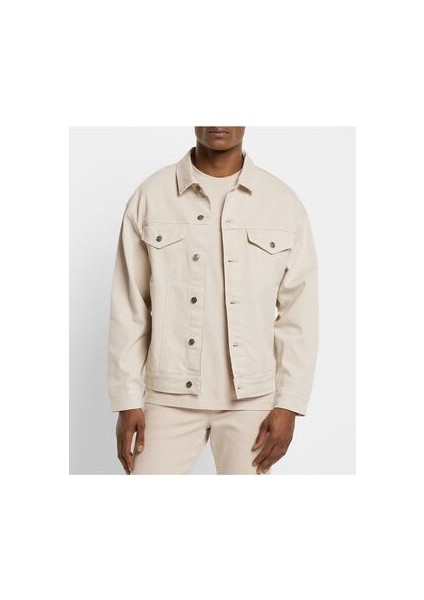 Erkek Düğmeli Çift Cepli Gabardin Ekru Ceket