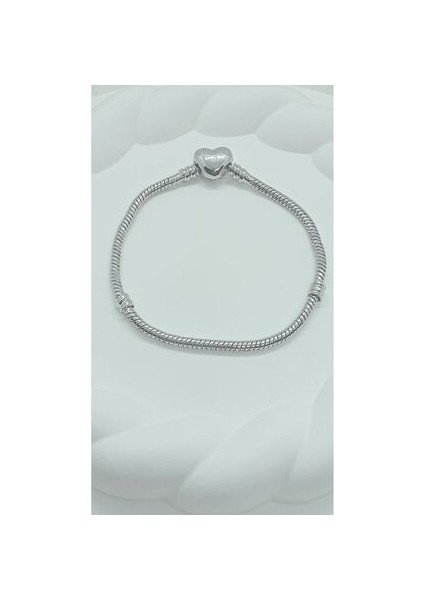Kalp Klipsli Yılan Zincir Bileklik , Pandora Charm Uyumlu (316L Kararmaz Çelik)